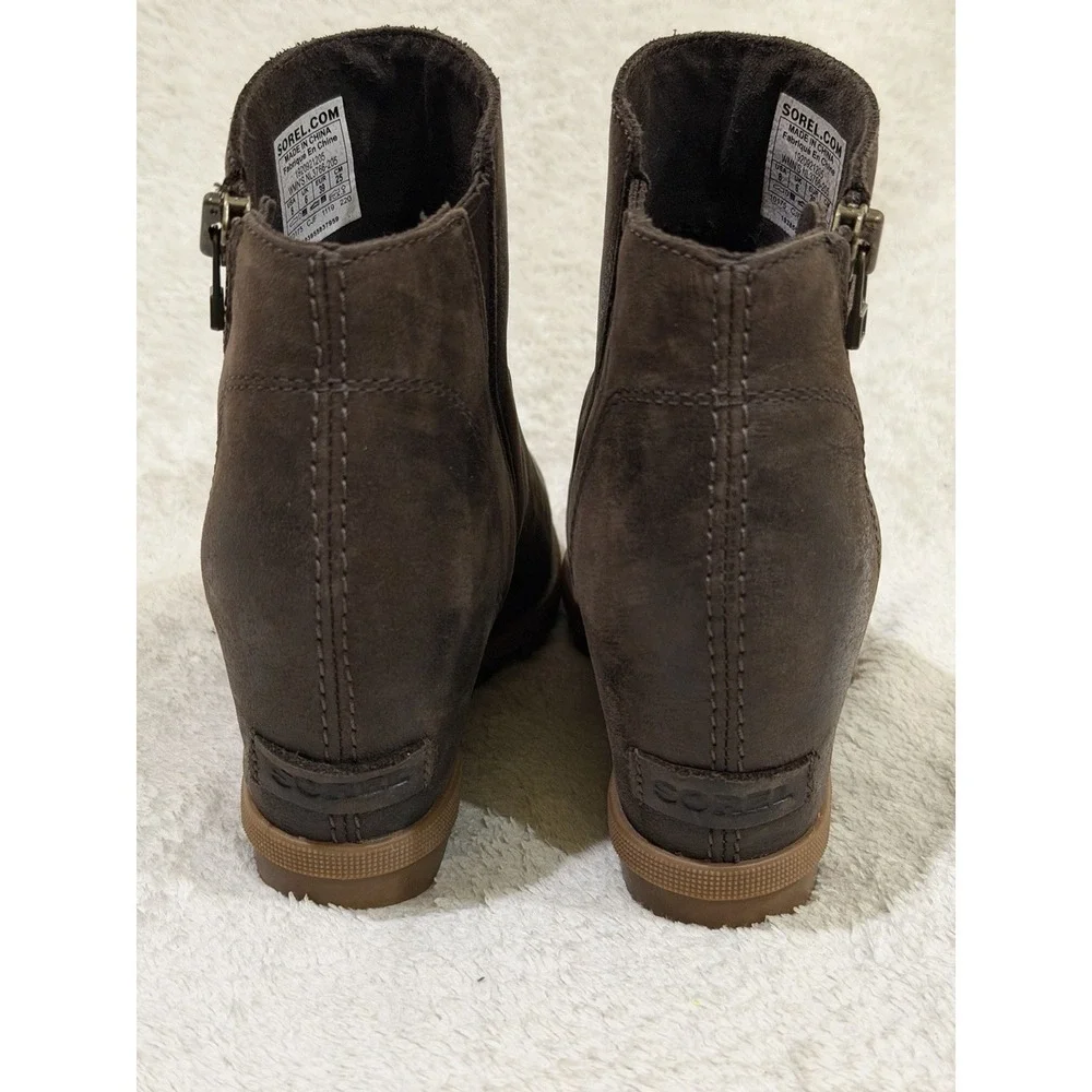 Sorel Joan of Arctic Wedge Zipper Boots Womens 8 Chocolate Brown NL3766-205